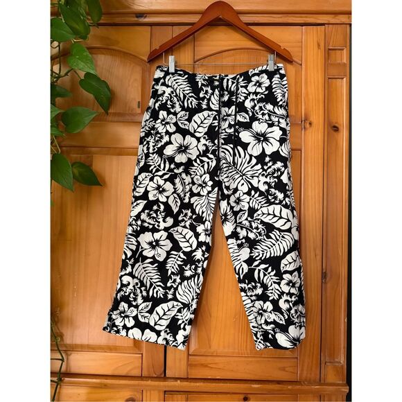 LAUREN RALPH LAUREN Women Black White Floral Cotton Cropped Pants SZ 10 - Picture 2 of 10